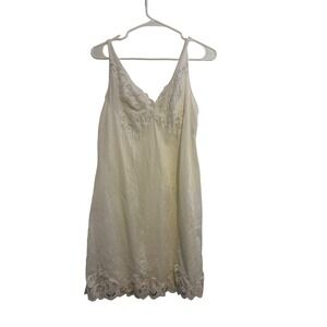 Vintage White Lace Trim Chemise Slip Women's Bridal Lingerie White One Size